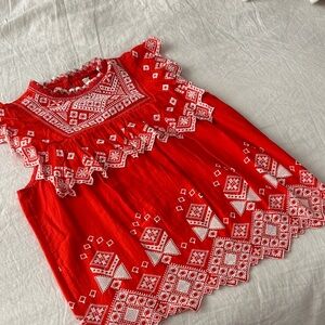 Anthropologie Red Embroidered Sleeveless Top
